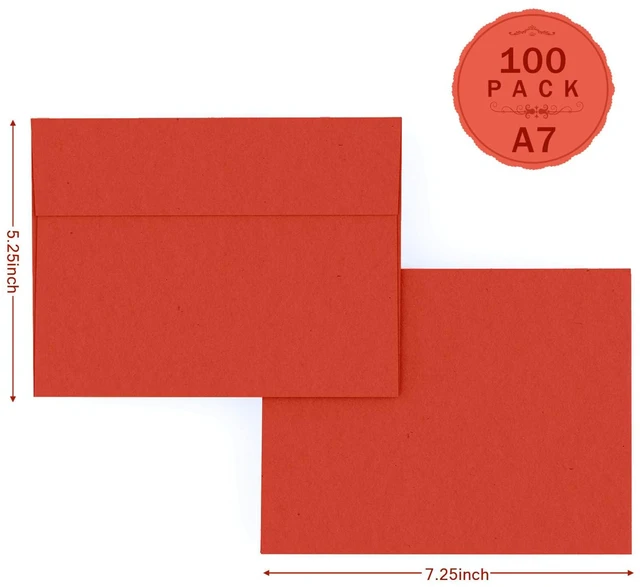 Alt view image 2 of 7 - Red 5x7 Envelopes 100 Pack, 5.25 x 7.25 in, 120 GSM A7 Self Seal Printable Invitation Envelopes for 5x7 Cards, Christmas, Birthday, Engagement, Anniversaries