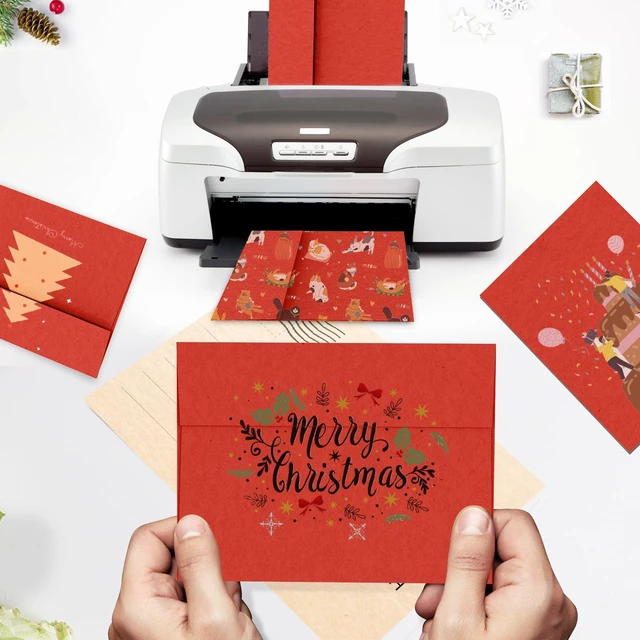 Alt view image 5 of 7 - Red 5x7 Envelopes 100 Pack, 5.25 x 7.25 in, 120 GSM A7 Self Seal Printable Invitation Envelopes for 5x7 Cards, Christmas, Birthday, Engagement, Anniversaries