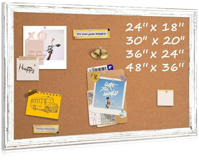 Main image of Cork Board Bulletin Board, 36"x24" Corkboard for Wall Rustic White Wooden Frame, Decorative Pin Board, Message Board, Notice Board, Vision Board for Home, Office, Kitchen