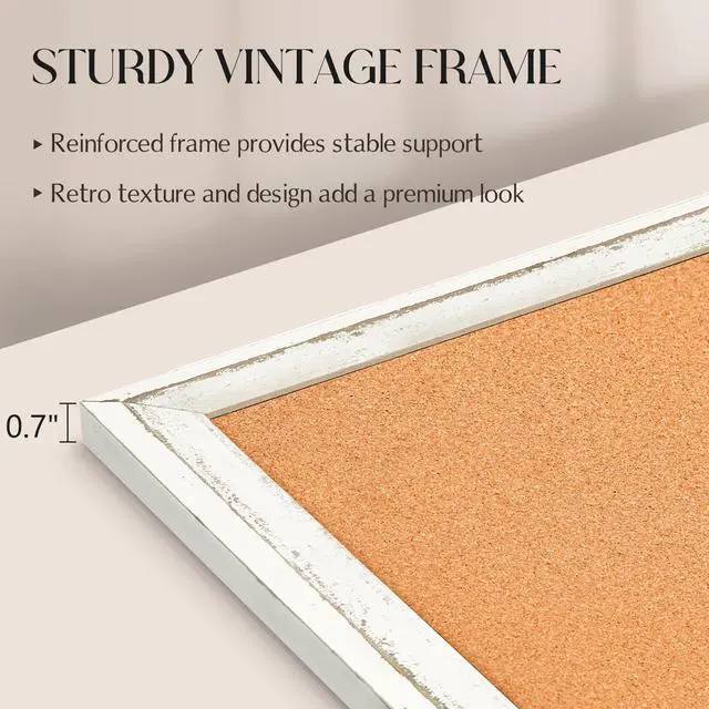 Alt view image 3 of 7 - Cork Board Bulletin Board, 24"x18" Corkboard for Wall Rustic White Wooden Frame, Decorative Pin Board, Message Board, Notice Board, Vision Board for Home, Office, Kitchen