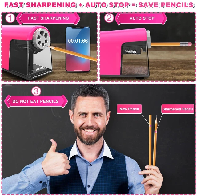 Alt view image 3 of 6 - PSX2 Electric Pencil Sharpener Heavy Duty, 6 Holes, Auto Stop Pencil Sharpeners for School, Classroom Electric Sharpener for 6-11mm Colored Pencils, Super Fast, 7000 Sharpenings, Pink