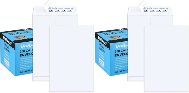 Main image of 6x9 Self Seal Security Catalog Envelopes 250 Count Small White Envelopes for Mailing, Storage and Organizing (Pack of 2)