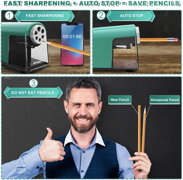 Alt view image 3 of 6 - PSX2 Heavy Duty Electric Pencil Sharpener 6 Holes, Classroom Pencil Sharpener for 6-11mm Pencils, Auto Stop, Super Fast, Save Pencils, School Teacher Must Have Pencil Sharpeners Plug in, Green