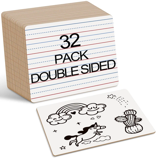 Main image of Dry Erase Boards 32 Pack, Double Sided Small Whiteboards with Lines for Kids, Students, Teacher & Classroom Pack, 9"x12" Mini Individual White Boards Lined for Writing Math English Practice