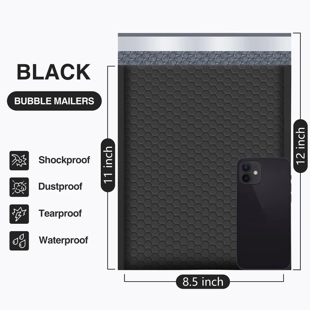 Alt view image 2 of 7 - Bubble Mailers 8.5x12" 25 Pack Usable Size 8.5x11" Black Shipping Bag Waterproof Self Seal Adhesive Medium Padded Envelopes for Small Business Bulk Bubble Wrap Mailers for Mailing Jewelry Book #2