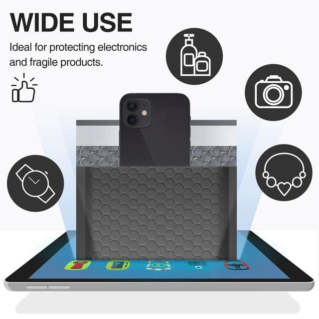 Alt view image 5 of 7 - Bubble Mailers 8.5x12" 25 Pack Usable Size 8.5x11" Black Shipping Bag Waterproof Self Seal Adhesive Medium Padded Envelopes for Small Business Bulk Bubble Wrap Mailers for Mailing Jewelry Book #2