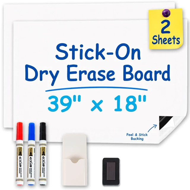 Main image of 2-Pack, 39" x 18" Magnetic Whiteboard Contact Paper, Adhesive & No Ghosting Magnetic Dry Erase White Board Sticker for Wall Ideal for Playroom Home Office