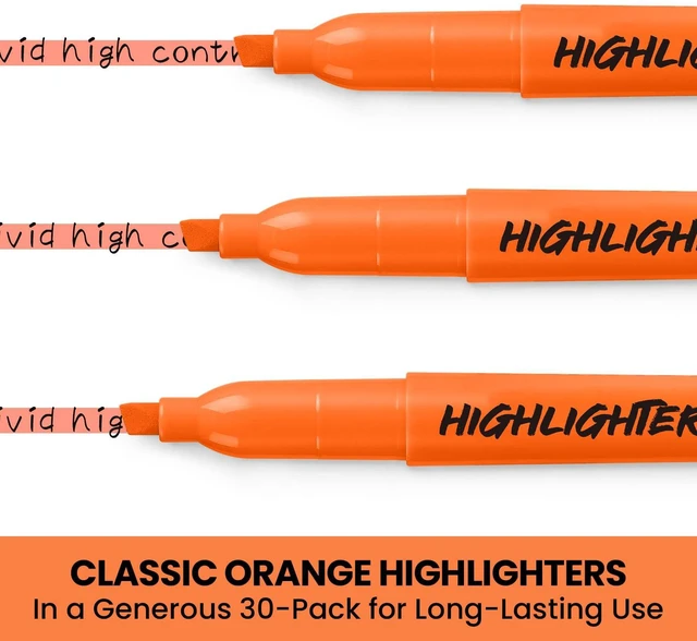 Alt view image 2 of 7 - 30 Pack Highlighters, Orange, Chisel Tip with No Bleed Ink Highlighters with Smooth Broad & Precise Lines, Ideal for Journaling & Note Taking, Study Essentials and Office Supplies