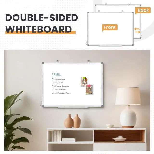 Alt view image 2 of 7 - Large White Board 48x36 Double-Sided Dry Erase Magnetic for Wall Smooth Writing Easy Clean, Magnetic Whiteboard for Wall, Double-Sided Dry Erase, Aluminum Frame, Home Office School