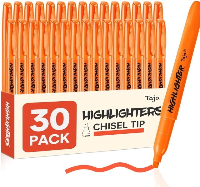 Main image of 30 Pack Highlighters, Orange, Chisel Tip with No Bleed Ink Highlighters with Smooth Broad & Precise Lines, Ideal for Journaling & Note Taking, Study Essentials and Office Supplies