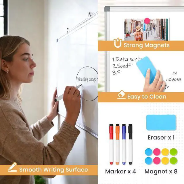 Alt view image 4 of 7 - Large White Board 48x36 Double-Sided Dry Erase Magnetic for Wall Smooth Writing Easy Clean, Magnetic Whiteboard for Wall, Double-Sided Dry Erase, Aluminum Frame, Home Office School