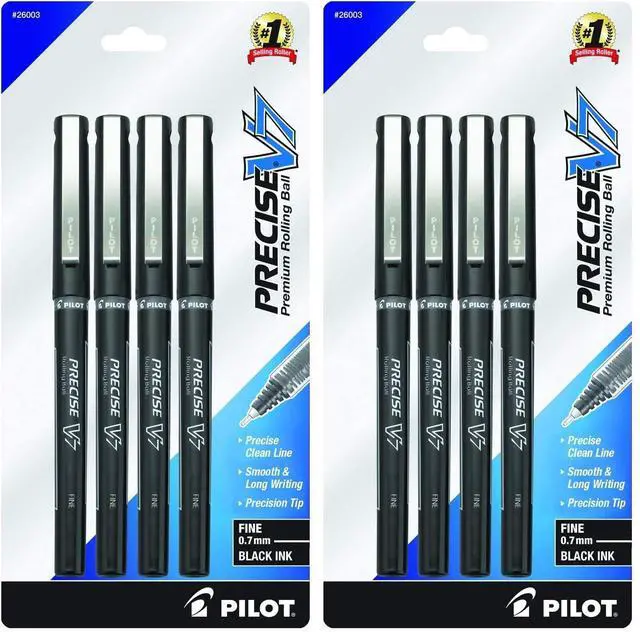 Main image of Precise V7, Capped Liquid Ink Rollerball Pens, Fine Point 0.7 mm, Black Ink Pens, Pack of 8 - Ideal for School, Journaling & Office Writing