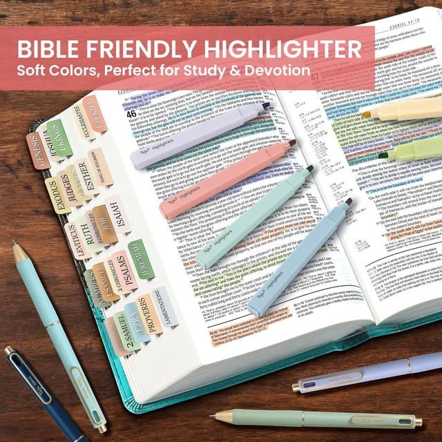Alt view image 5 of 7 - 48 Pack Bible Highlighters and Pens Set, No Bleed and Quick-Drying 24 Pastel Chisel Tip Highlighters and 24 Black Ink Pens for Bible Study, Journaling, School and Office Supplies