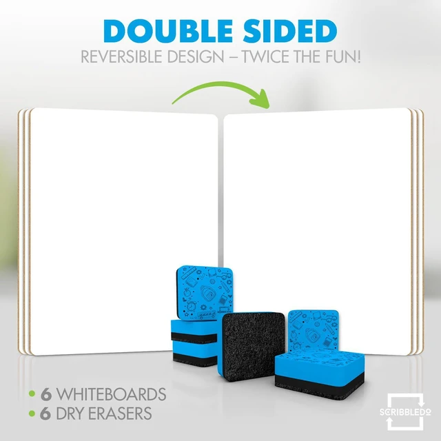 Alt view image 4 of 7 - Small Dry Erase Whiteboards for Students, 6 Pack 9 x 12 Double Sided, 6 Board & 6 Erasers, Homeschool Whiteboard Set for Kids and Teachers, Easy to Clean No Ghosting