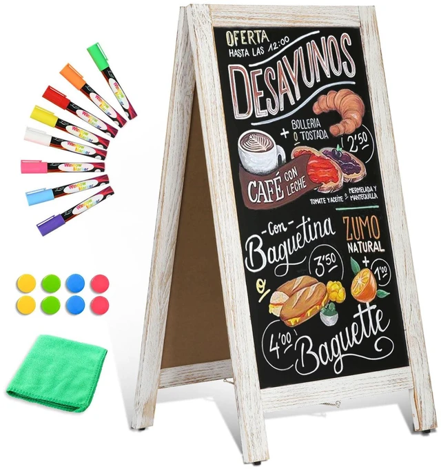 Main image of Double-Sided Magnetic 40" x 20" White Chalk Board Sign Board Wooden A-Frame Sign, Sandwich Board Signs Outdoor, Chalkboard Easel, Menu Board for Restaurant, Business or Wedding