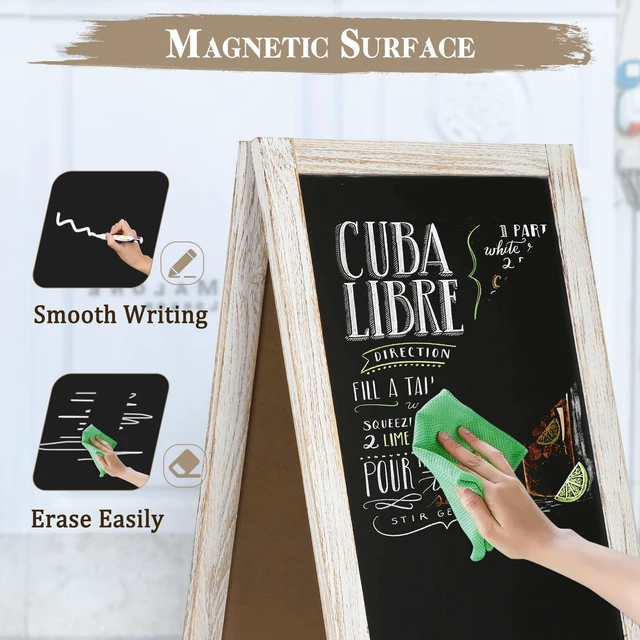 Alt view image 5 of 7 - Double-Sided Magnetic 40" x 20" White Chalk Board Sign Board Wooden A-Frame Sign, Sandwich Board Signs Outdoor, Chalkboard Easel, Menu Board for Restaurant, Business or Wedding