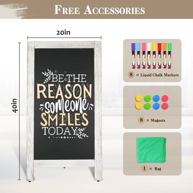 Alt view image 6 of 7 - Double-Sided Magnetic 40" x 20" White Chalk Board Sign Board Wooden A-Frame Sign, Sandwich Board Signs Outdoor, Chalkboard Easel, Menu Board for Restaurant, Business or Wedding