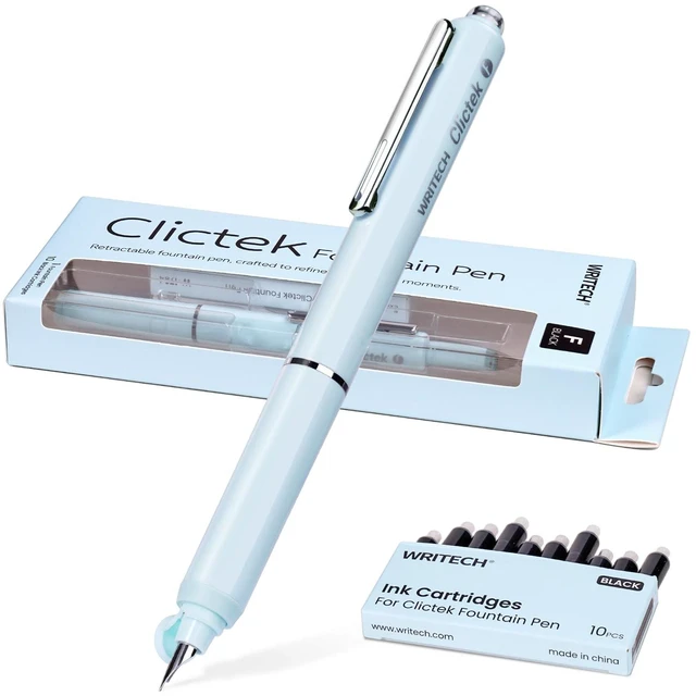 Main image of Clictek Fountain Pen Fine: Retractable Black Ink with 10 Cartridges Refillable Design No leaking Smooth Writing for Calligraphy Sketching Journaling Note-taking Office School Home Gift