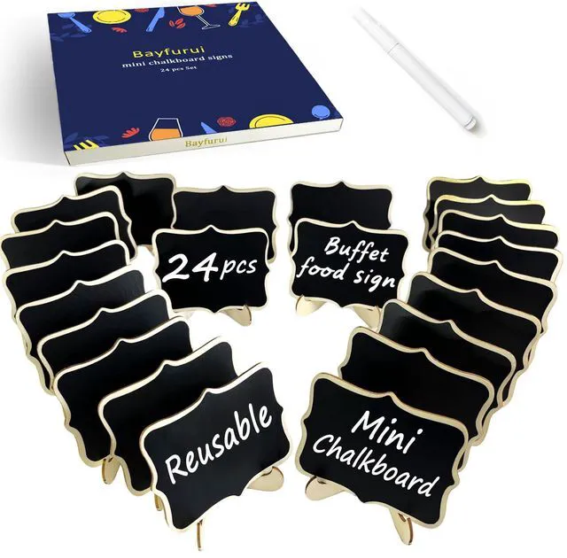 Main image of 24 PCS Mini Chalkboard Signs with Stand,Food Labels for Party Buffet, Food Tag/Name Card for Wedding Table, Name Tag Drink Labels Taco/Candy Bar/Bake Sale Food Sign, Catering Supplies Buffet Display