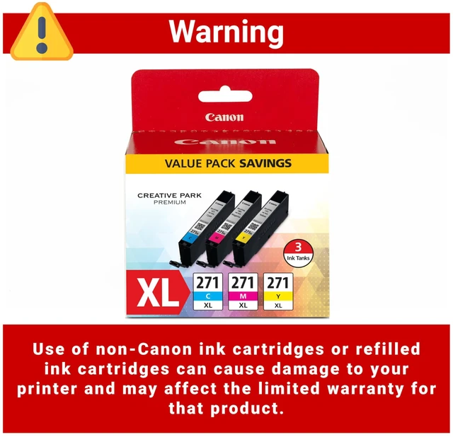 Alt view image 3 of 6 - CLI-271XL Genuine Three Color Value Pack, Compatible with MG6820, MG6821, MG6822, MG5720, MG5721, MG5722, MG7720, TS5020, TS6020, TS8020, and TS9020 (Optional) Printers