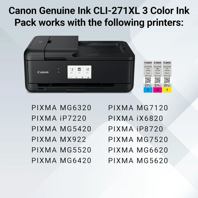 Alt view image 5 of 6 - CLI-271XL Genuine Three Color Value Pack, Compatible with MG6820, MG6821, MG6822, MG5720, MG5721, MG5722, MG7720, TS5020, TS6020, TS8020, and TS9020 (Optional) Printers