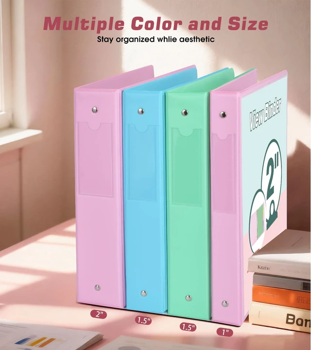 Alt view image 5 of 7 - 3 Ring Binder 2 inchCute Binder Organizer with 5 Tab Dividers Fits 175 Sheets of 8.5x11 Paper, Customizable Clear Cover with Inside Pockets, Aesthetic 2" Three Ring Binders for School OfficePink