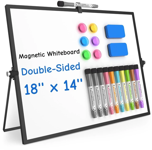 Main image of Magnetic Dry Erase Board with Stand, 18''x14'' Desktop Whiteboard Double-Sided White Board with Stand, Black White Board, Desk Whiteboard Portable, Dry Erase Board for Home, School, Office