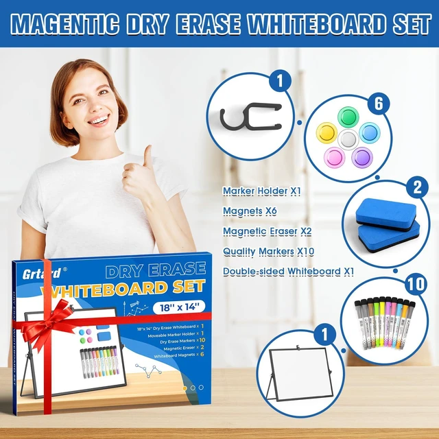 Alt view image 2 of 7 - Magnetic Dry Erase Board with Stand, 18''x14'' Desktop Whiteboard Double-Sided White Board with Stand, Black White Board, Desk Whiteboard Portable, Dry Erase Board for Home, School, Office