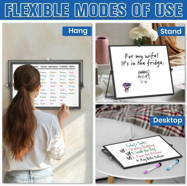 Alt view image 6 of 7 - Magnetic Dry Erase Board with Stand, 18''x14'' Desktop Whiteboard Double-Sided White Board with Stand, Black White Board, Desk Whiteboard Portable, Dry Erase Board for Home, School, Office