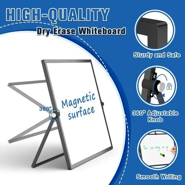 Alt view image 7 of 7 - Magnetic Dry Erase Board with Stand, 18''x14'' Desktop Whiteboard Double-Sided White Board with Stand, Black White Board, Desk Whiteboard Portable, Dry Erase Board for Home, School, Office