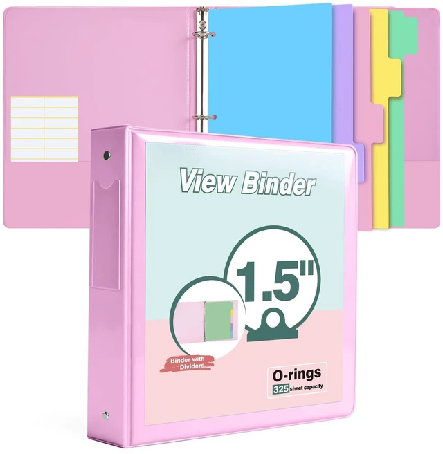 Main image of 3 Ring Binder 1.5 inchCute Binder Organizer with 5 Tab Dividers Fits 175 Sheets of 8.5x11 Paper, Customizable Clear Cover with Inside Pockets, Aesthetic 1.5" Three Ring Binders for School OfficePink