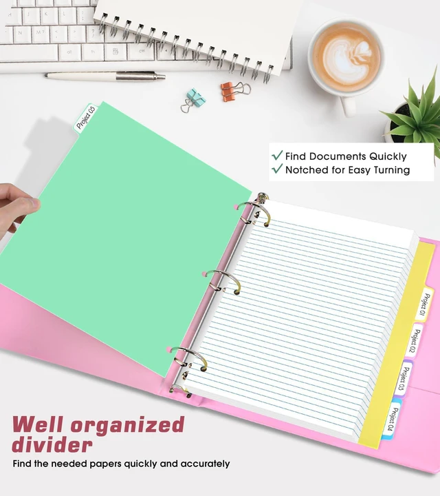 Alt view image 3 of 7 - 3 Ring Binder 1.5 inchCute Binder Organizer with 5 Tab Dividers Fits 175 Sheets of 8.5x11 Paper, Customizable Clear Cover with Inside Pockets, Aesthetic 1.5" Three Ring Binders for School OfficePink