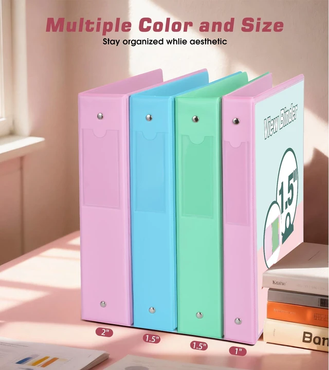 Alt view image 5 of 7 - 3 Ring Binder 1.5 inchCute Binder Organizer with 5 Tab Dividers Fits 175 Sheets of 8.5x11 Paper, Customizable Clear Cover with Inside Pockets, Aesthetic 1.5" Three Ring Binders for School OfficePink