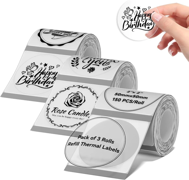 Main image of Thermal Label 3 Rolls, Include 50×50mm1.97'' x 1.97'' Round Clear Compatible for B1 B2 B21 B31 K3 B4 Label Printer, Waterproof Labeling Tape Replacement