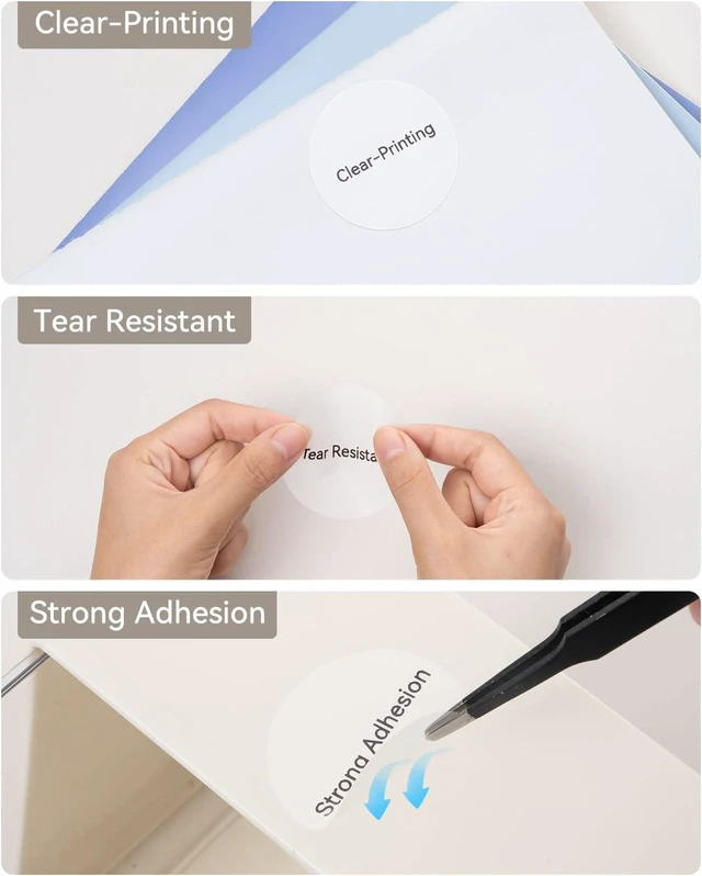 Alt view image 6 of 6 - Thermal Label 3 Rolls, Include 50×50mm1.97'' x 1.97'' Round Clear Compatible for B1 B2 B21 B31 K3 B4 Label Printer, Waterproof Labeling Tape Replacement