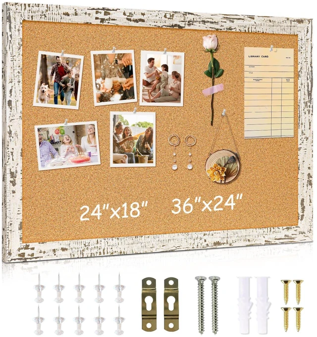 Main image of Cork Board, 36" X 24" Birch Bark Framed Bulletin Board Decorative Pin Board, Wall Hanging Notice Board, For Office & Home Decor Memo Display, With Pins
