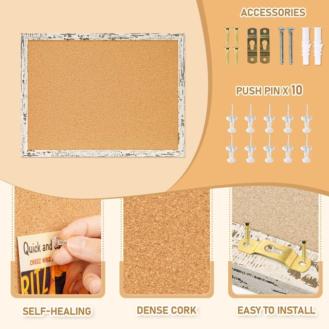 Alt view image 2 of 7 - Cork Board, 36" X 24" Birch Bark Framed Bulletin Board Decorative Pin Board, Wall Hanging Notice Board, For Office & Home Decor Memo Display, With Pins