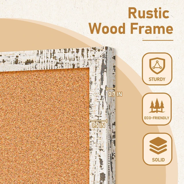 Alt view image 4 of 7 - Cork Board, 36" X 24" Birch Bark Framed Bulletin Board Decorative Pin Board, Wall Hanging Notice Board, For Office & Home Decor Memo Display, With Pins
