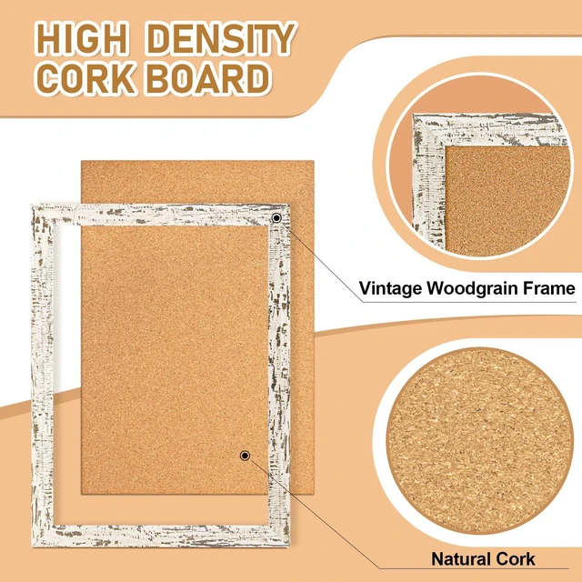 Alt view image 3 of 7 - Cork Board, 36" X 24" Birch Bark Framed Bulletin Board Decorative Pin Board, Wall Hanging Notice Board, For Office & Home Decor Memo Display, With Pins