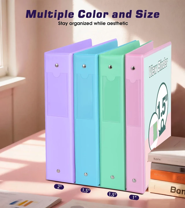 Alt view image 5 of 7 - 3 Ring Binder 1.5 inchCute Binder Organizer with 5 Tab Dividers Fits 175 Sheets of 8.5x11 Paper,Customizable Clear Cover with Inside Pockets,Aesthetic 1.5" Three Ring Binders for School Office,Purple