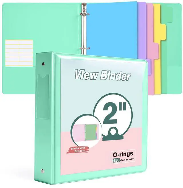 Main image of 3 Ring Binder 2 inchCute Binder Organizer with 5 Tab Dividers Fits 175 Sheets of 8.5x11 Paper, Customizable Clear Cover with Inside Pockets, Aesthetic 2" Three Ring Binders for School OfficeGreen