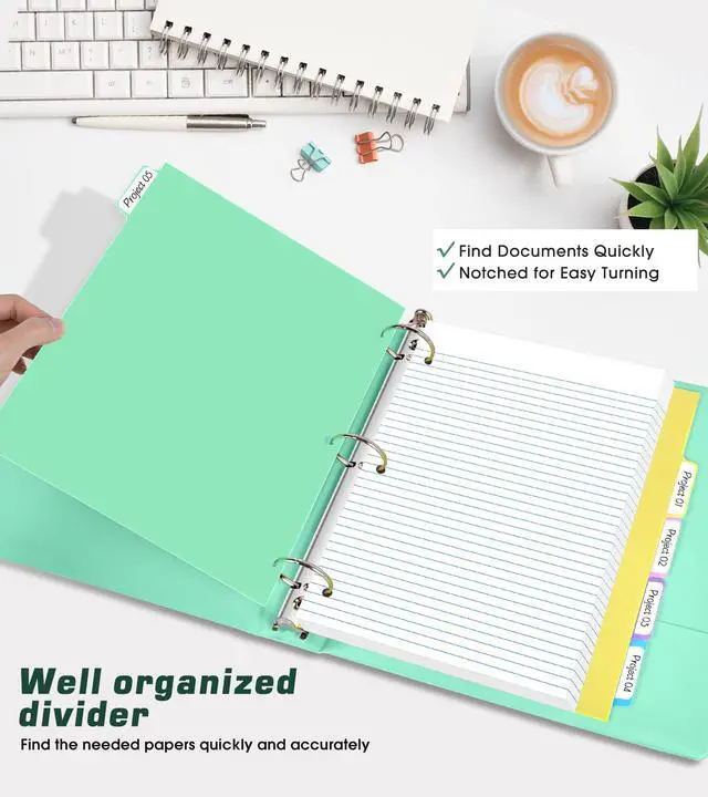 Alt view image 3 of 7 - 3 Ring Binder 2 inchCute Binder Organizer with 5 Tab Dividers Fits 175 Sheets of 8.5x11 Paper, Customizable Clear Cover with Inside Pockets, Aesthetic 2" Three Ring Binders for School OfficeGreen