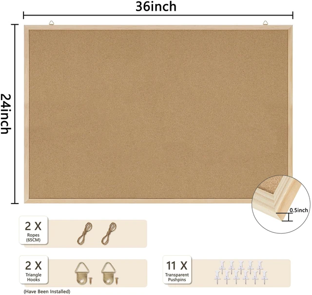 Alt view image 2 of 7 - 36x24 Cork Board for Office with Pin Oak Wood Boards Cork Board Bulletin Board,Message Board or Vision Board Decoration