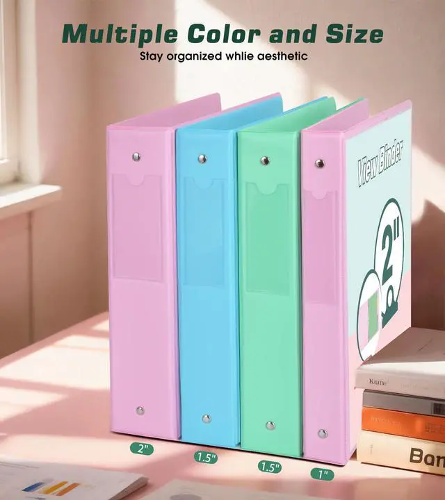Alt view image 5 of 7 - 3 Ring Binder 2 inchCute Binder Organizer with 5 Tab Dividers Fits 175 Sheets of 8.5x11 Paper, Customizable Clear Cover with Inside Pockets, Aesthetic 2" Three Ring Binders for School OfficeGreen