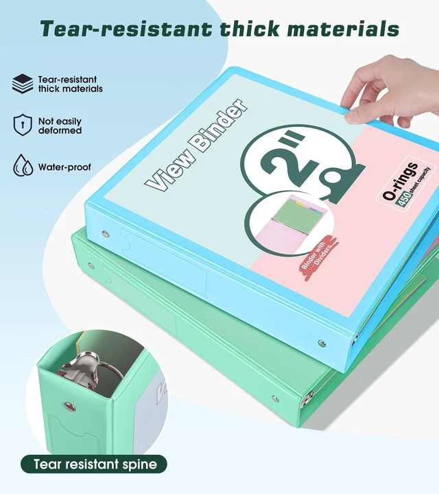 Alt view image 6 of 7 - 3 Ring Binder 2 inchCute Binder Organizer with 5 Tab Dividers Fits 175 Sheets of 8.5x11 Paper, Customizable Clear Cover with Inside Pockets, Aesthetic 2" Three Ring Binders for School OfficeGreen