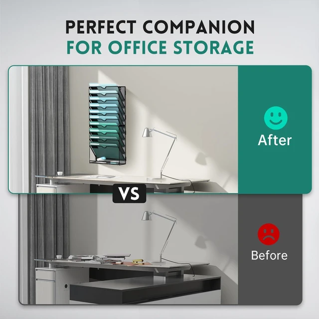 Alt view image 7 of 7 - 11-Tier Wall File Organizer, Wall Mounted Mail Sorter, 2 Pack Metal Mesh Hanging File Organizer with Open Compartments and Label Panels for Papers and Folders at Home, Office or School