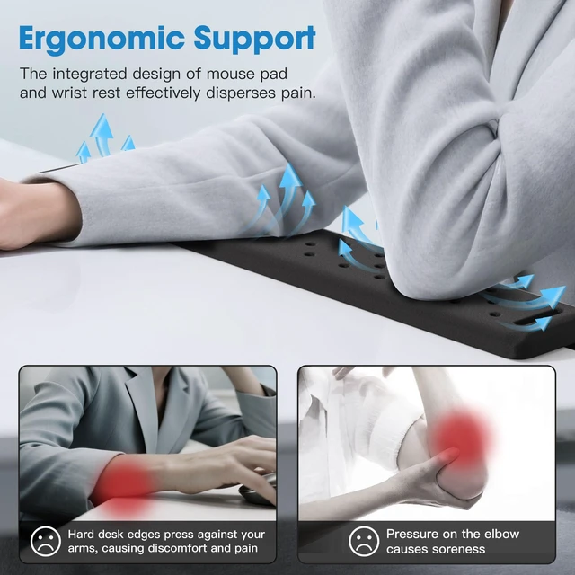 Alt view image 2 of 7 - L-Shaped Desk Long Elbow Pad for Desk, Memory Foam Elbow Support Padding with Non-Slip, Ergonomic Desk Edge Cushion, Wrist Comfort Support for Office Home 1 Pcs (Dimple Black)