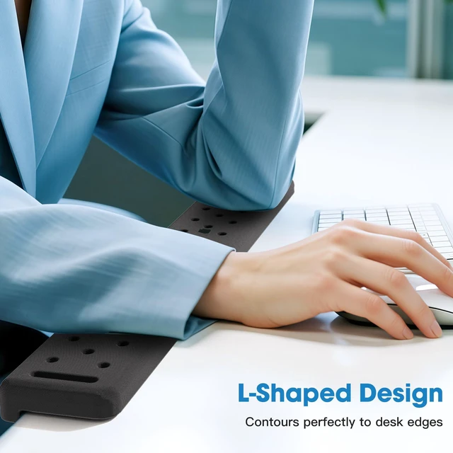 Alt view image 6 of 7 - L-Shaped Desk Long Elbow Pad for Desk, Memory Foam Elbow Support Padding with Non-Slip, Ergonomic Desk Edge Cushion, Wrist Comfort Support for Office Home 1 Pcs (Dimple Black)
