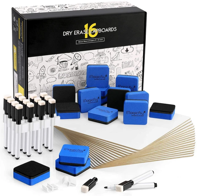 Main image of 16 Pack Double-Sided Small White Board, 9x12 Dry Erase LapBoards Mini White Board with 16 Pens, 16 Erasers & 16 Pen Clips, Homeschool Whiteboard Set for Student, Teachers, Office