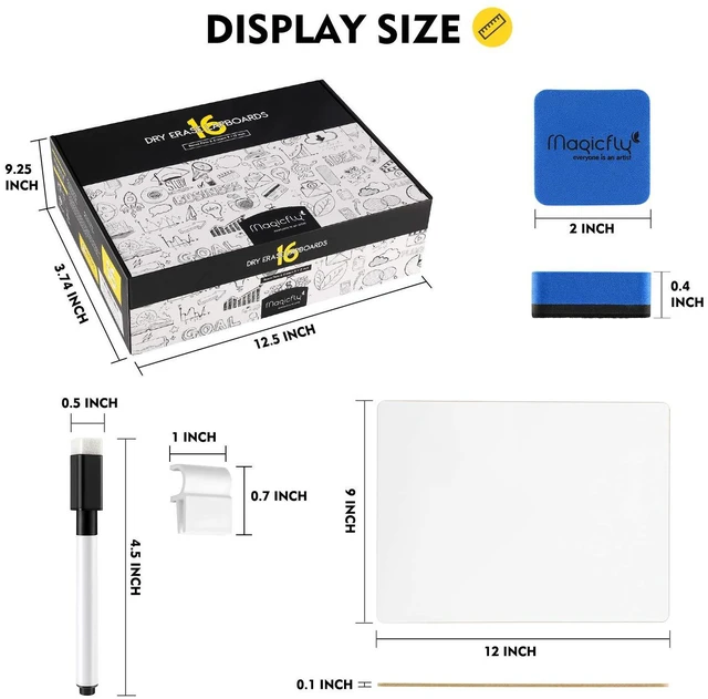 Alt view image 2 of 7 - 16 Pack Double-Sided Small White Board, 9x12 Dry Erase LapBoards Mini White Board with 16 Pens, 16 Erasers & 16 Pen Clips, Homeschool Whiteboard Set for Student, Teachers, Office